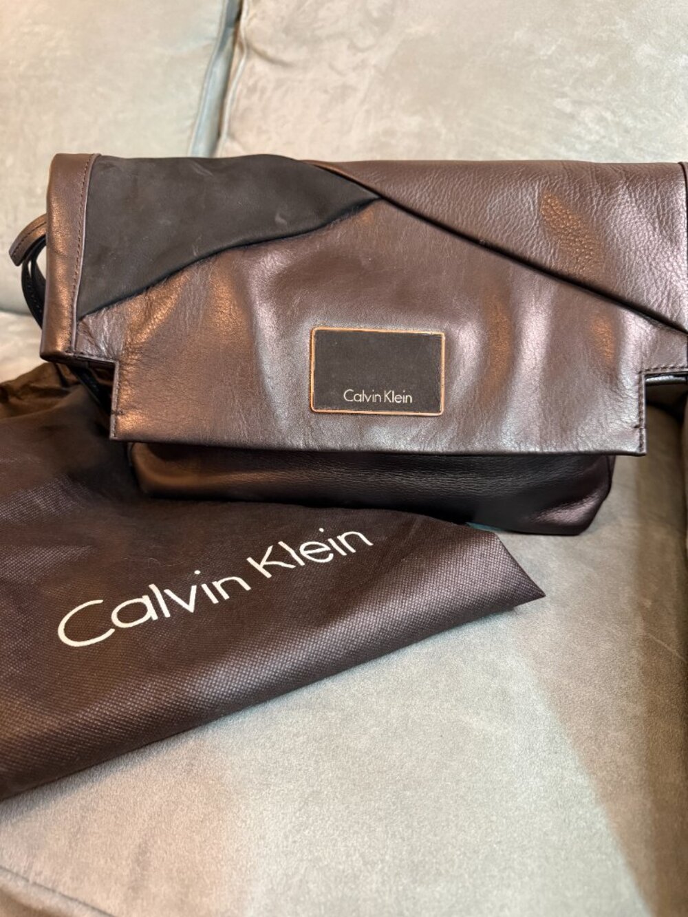 Calvin Klein Black Leather Oversized Envelope Clutch Flap Bag - Like New